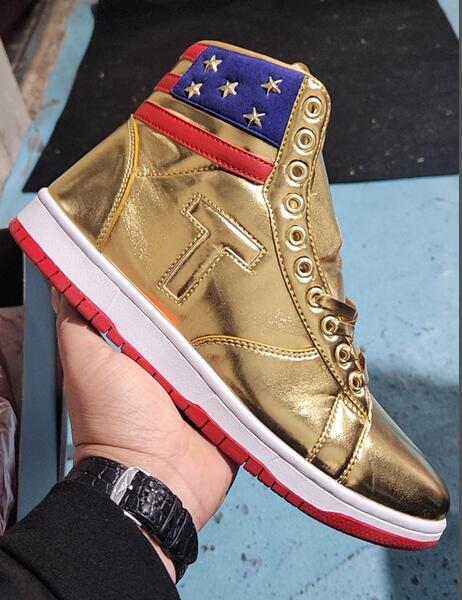 Women's Running Weapon Air Jordan 1 Gold 'Donald Trump Never Surrender' Shoes 0451